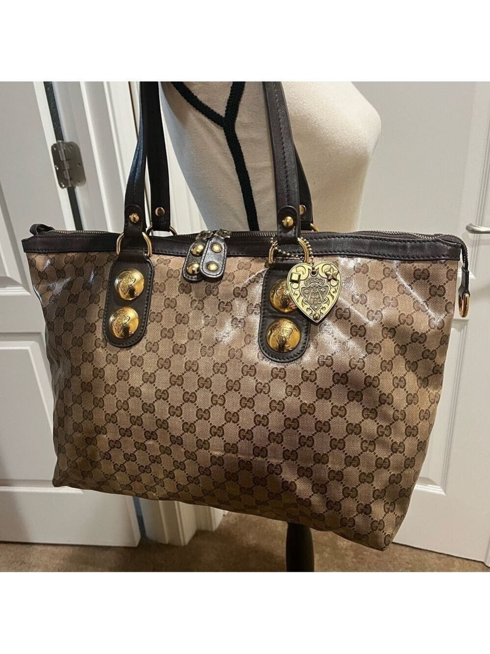 GUCCI CRYSTAL MONOGRAM ZIPPERED TOTE - Picture 15 of 15